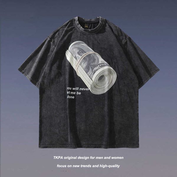 

tkpa high street washing old graffiti short sleeve t-shirt men's street hip hop couple half sleeve, White