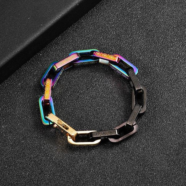 

bangle fashion colorful hip hop men's stainless steel bracelet flower element square threedimensional mosaic couple bracelets for men, Black