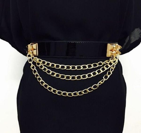 

belts punk gold chain belt women dress litchi pattern buckle elastic corset ladies pu leather waistband2379728, Black;brown