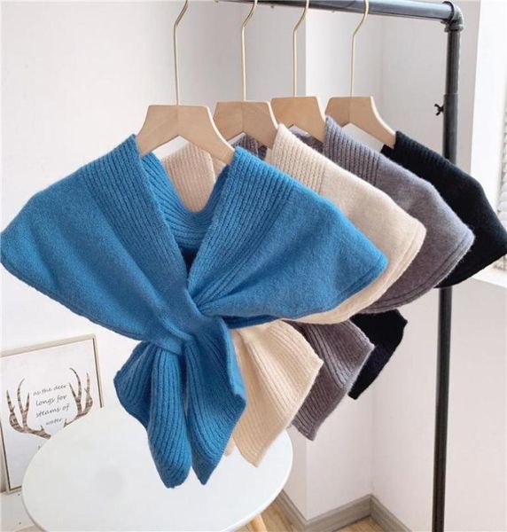 

bow ties fake collars for women shoulders shawl korean knitted false collar scarf women039s autumn winter neck warm bib detacha6979767, Black;gray