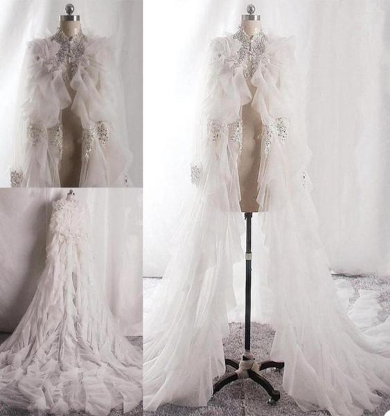 

wraps 2022 customise bridal bolero with ruffles long sleeve sequined jacket wedding cape shawl4372678, White