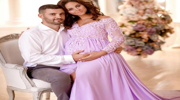 

purple lace maternity dress po shoot illusion long sleeve pography gown kimono women evening prom robe bathrobe sleepware6959947, White
