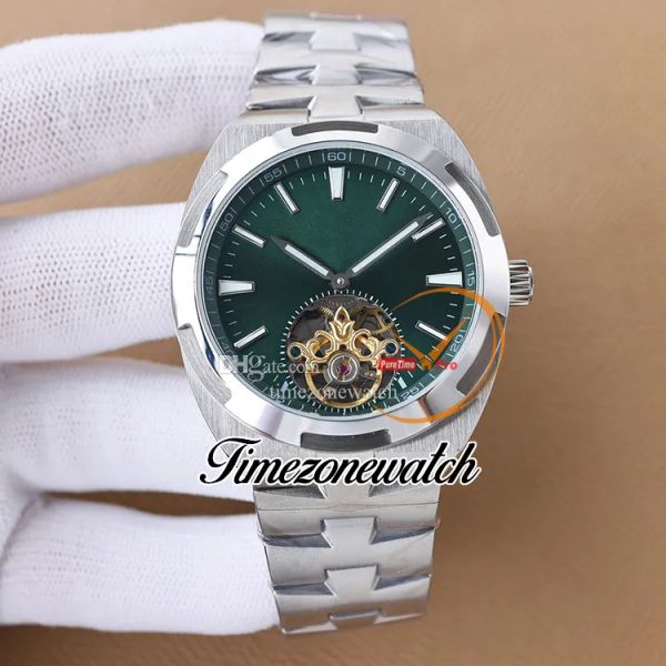 

new 42.5mm overseas tourbillon 6000v/110a-b544 a2813 automatic mens watch green dial stainless steel bracelet 6000v sport gents watches twvc, Slivery;brown