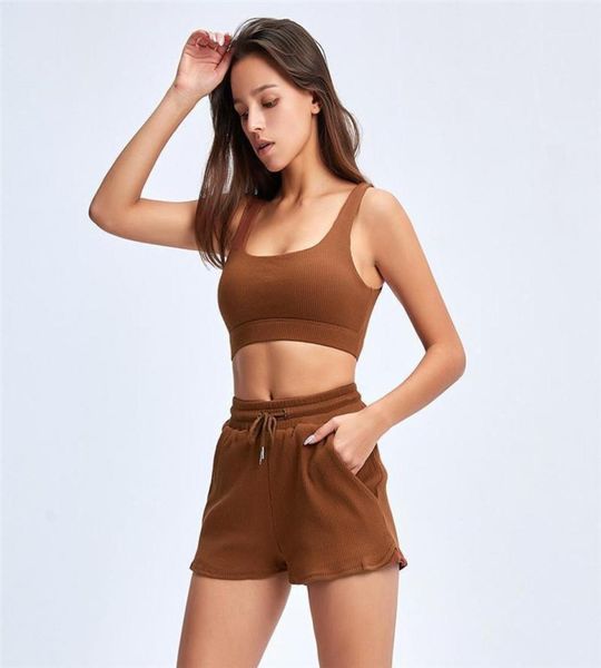 

women running set summer loose short sleeve gym yoga suit jogger pants tracksuit two piece sports bra and shorts sets4912255, Black;blue