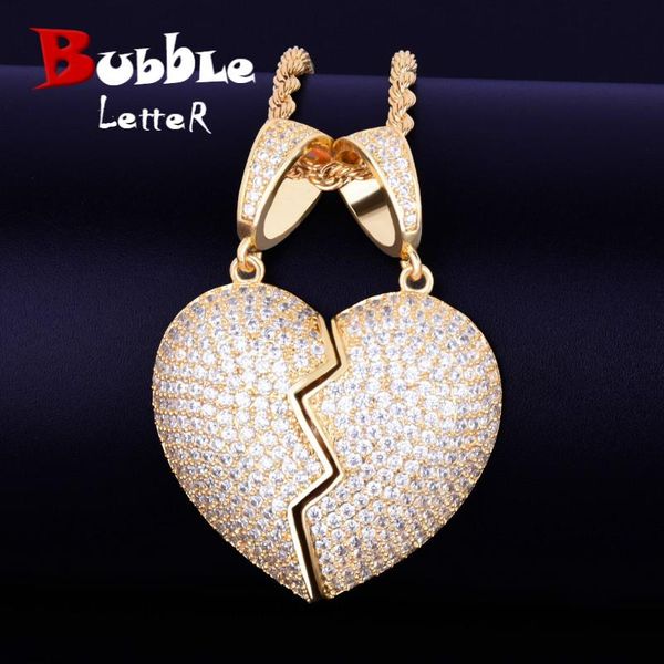 

necklaces couple heart pendant necklace gold color plated aaa cubic zircon men's hip hop rock jewelry, Silver