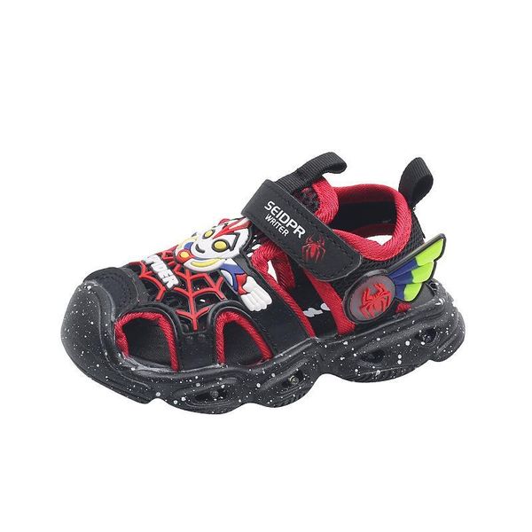 

sandals kids shoes toddler footwear summer boys fashion colorful light up cartoon middle toe f11347, Black;red