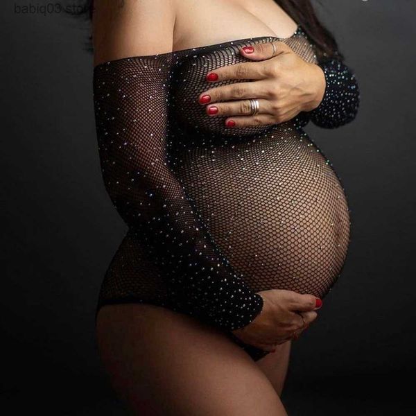 

maternity dresses shine lace dresses maternity pgraphy props black grid gown pregnant women clothes pregnancy p shoot studio accessor t23052, White