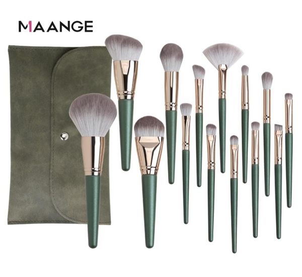 

maange 14pcs makeup brushes set green large loose powder high gloss eyeshadow foundation contour synthetic hair cosmetic tools 2204803940