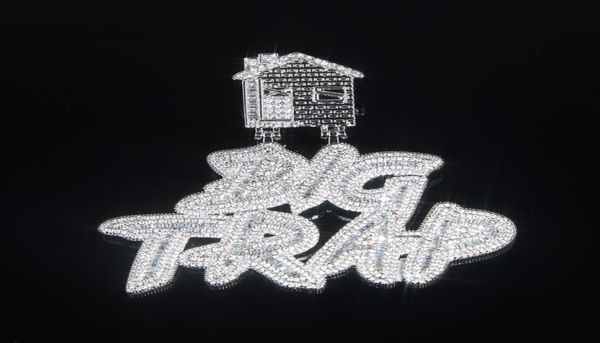 

iced out letter big trap with house pendant pave full cubic zircon fit cuban chain hip hop necklace jewelry whole4576548, Silver
