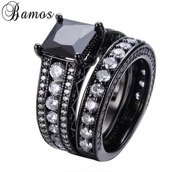 

wedding rings bamos romantic black white zircon ring sets for couple gold filled party engagement love anillos rb01501986480, Slivery;golden