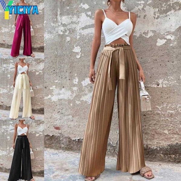 

yiciya women's pants 2023 street classic casual wide-leg ladies spring and autumn elastic petal waist lace-up pleated slacks, Black;white