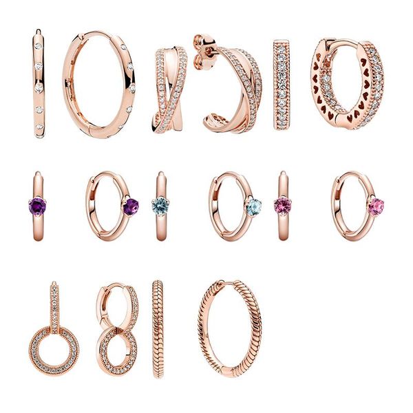

huggie blush pink 14k rose gold hoop earrings for women crystals zircon stones hearts solitaire huggie snake chain pattern fine jewelry, Golden;silver
