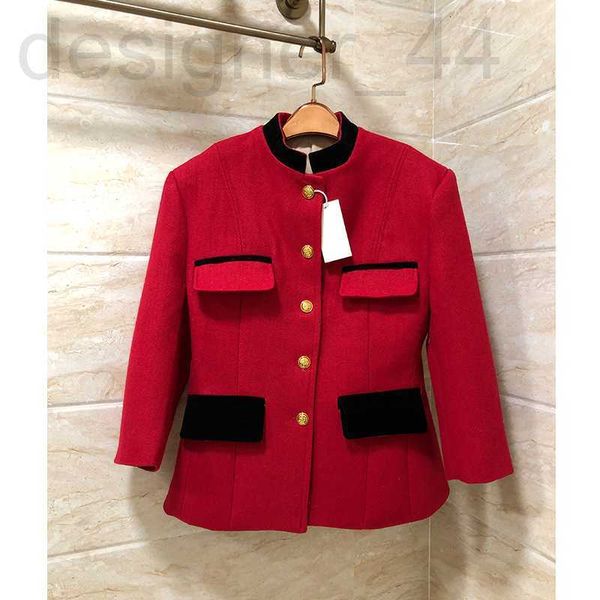 

women's jackets luxuriousfashion red equestrian tweed patchwork jacket women velvet stand collar gold single breasted pockets designer, Black;brown