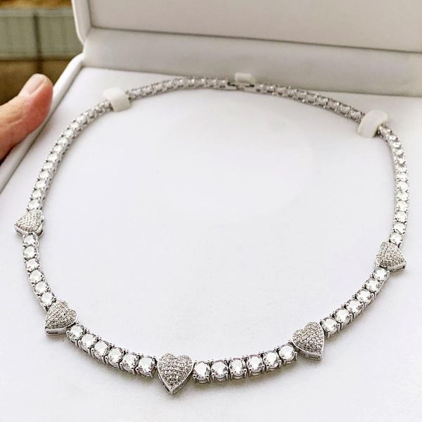 

necklaces iced out bling 5a cubic zirconia cz paved heart smile cute charms tennis chain for women men necklace hip hop fashion jewelry, Silver
