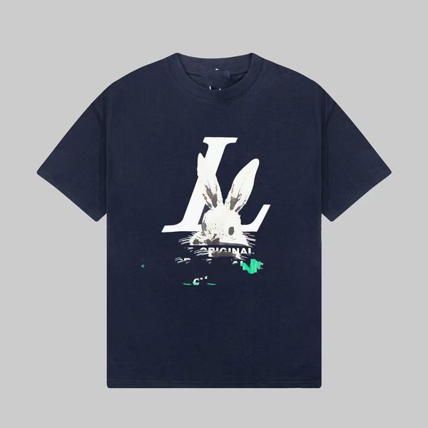 

mens tshirt brand designer europe and america high street summer 2023 new round neck little white rabbit pattern classic letter simple versa, White;black