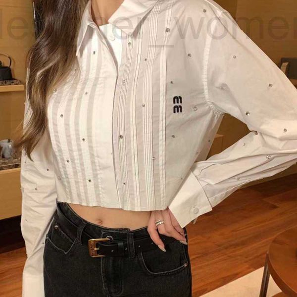 

women's blouses & shirts designer summer shirt designer blouse heavy industry letter embroidery diamond long sleeve shirts slim cardiga, White