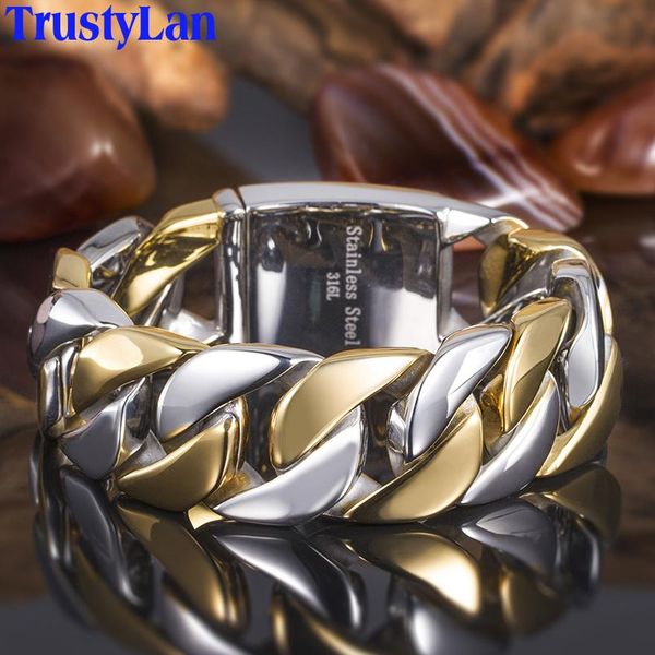 

bangle massive 12/23mm wide curb link chain men's bracelets bangles in 316l stainless steel strap hand bands for men mannen armband, Black