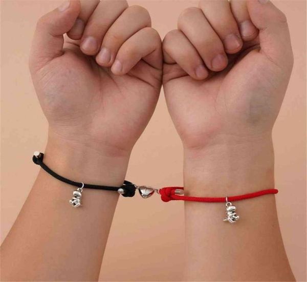 

pcs cute threedimensional small dinosaur pendant love magnetic buckle couple bracelet jewelry set for women men3740077, Black