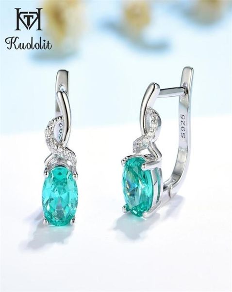 

kuololit mint sapphire gemstone luxury clip earrings for women genuine 925 sterling silver green paraiba tourmaline 2201089770476