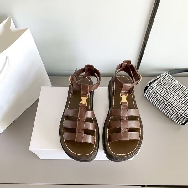 

clea triomphe platform sandal gladiator chunky sandals adjustable buckle ankle-strap think bottoms slipper vegetal flats shoes luxury design, Black