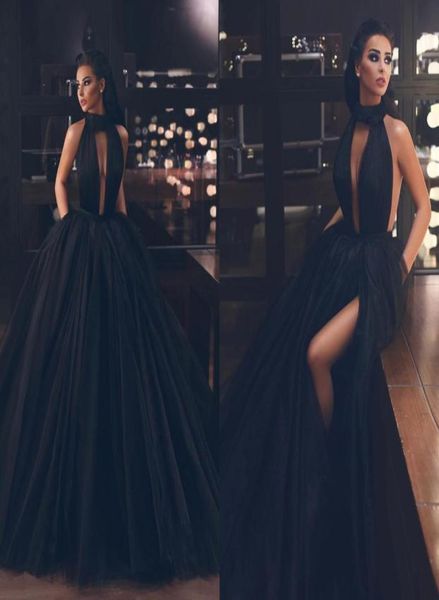 

halter backless black prom dresses 2020 new long formal dress evening wear puffy tulle women cocktail party gowns custom made5296353