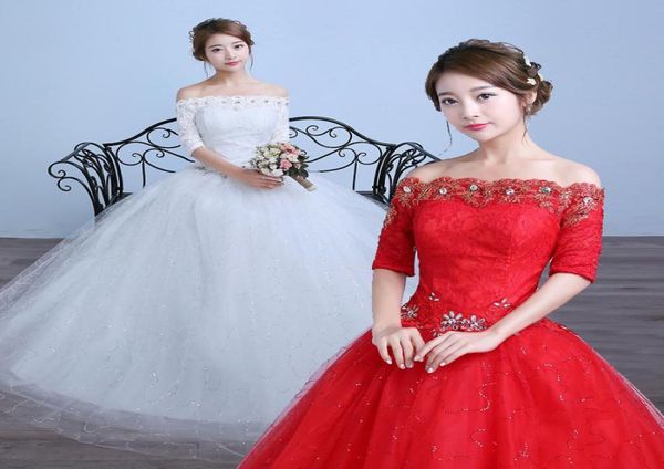 

half sleeves boat wedding dresses red white bride frocks gowns custom made vestidos de novia6691265