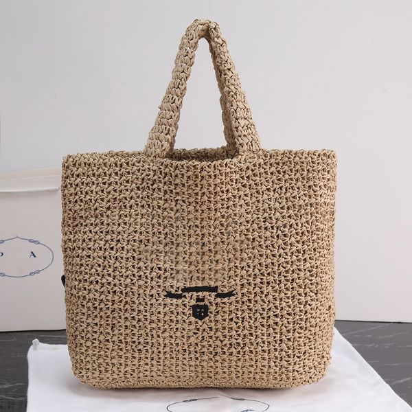 

fiber tote bag summer woven straw woven bag women's shoulder handbag fashion lafite grass rattan hollowed out travel beach tote bag lar