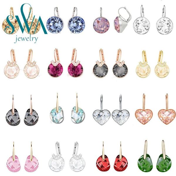 

knot swa crystal hanging bella earrings new round rivoli stone pendant earrings are suitable for women's elegant party wedding gifts, Silver