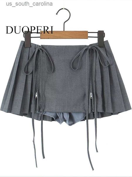 

skirts duoperi women fashion solid lace up pleated front zipper mini skirts vintage high waist female chic lady short skirt l230522, Black