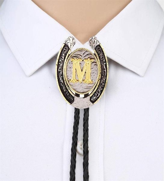 

gold letter abcdefgz u shape bolo tie for man indian cowboy western cowgirl leather rope zinc alloy necktie 2204185463014, Blue;purple