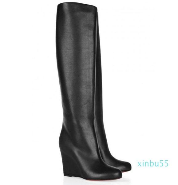 

fashion women boots wedges high heels tall boot black suedeleather luxury design lady winter booties1715338