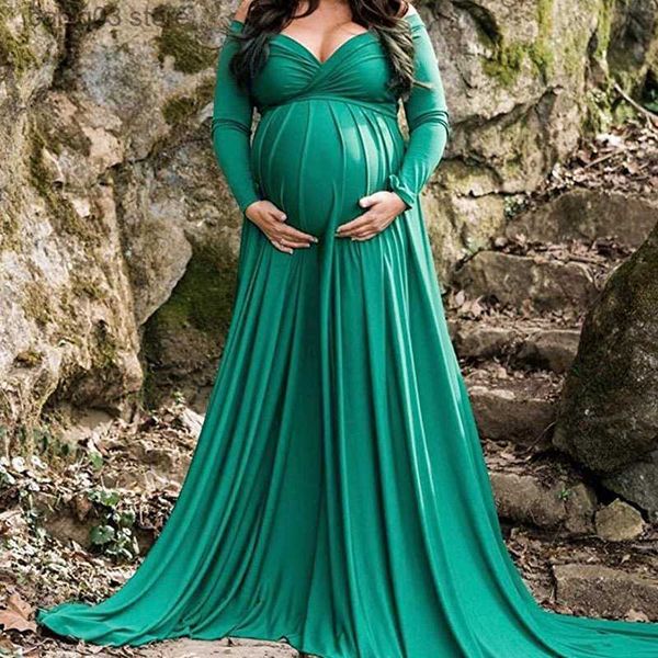 

maternity dresses new maternity elegant evening party gown long sleeve cross-front v neck slim fit maxi pgraphy dress for pshoot costume t23, White