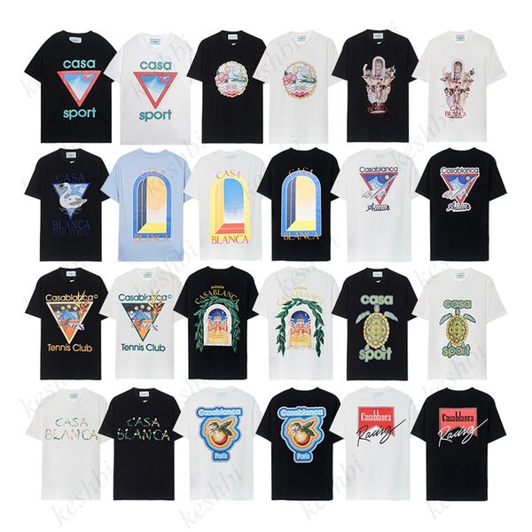 

new 2023 designer men's t shirt loose casablanc printed shirts short sleeve summer fashion casual high street tees asian size s-3xl, White;black