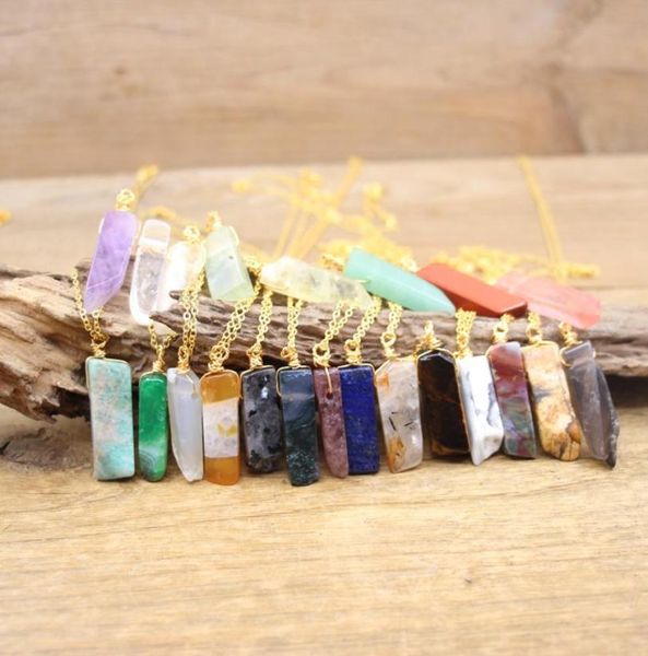 

gold chains raw stone silce slab pendants necklaces healing reiki crystal amazonite amethysts quartz lapis gems necklace jewelry8502523, Silver