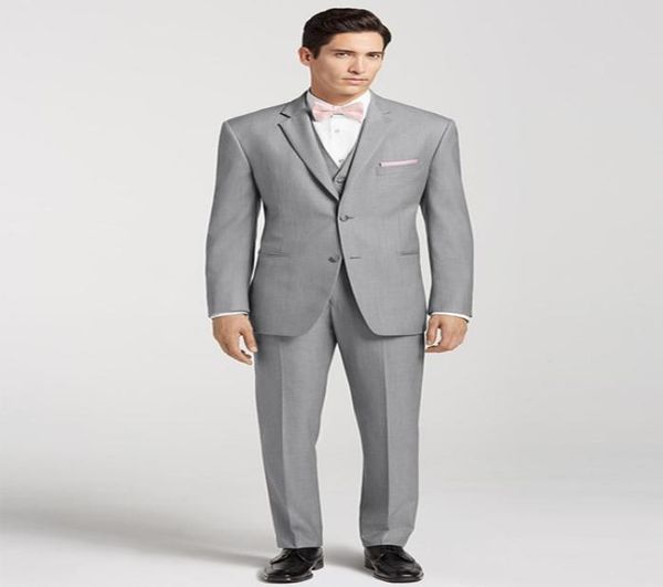

two button light grey groom tuxedos notch lapel groomsmen man suits mens wedding suits jacketpantsvesttie 53847631, Black;gray