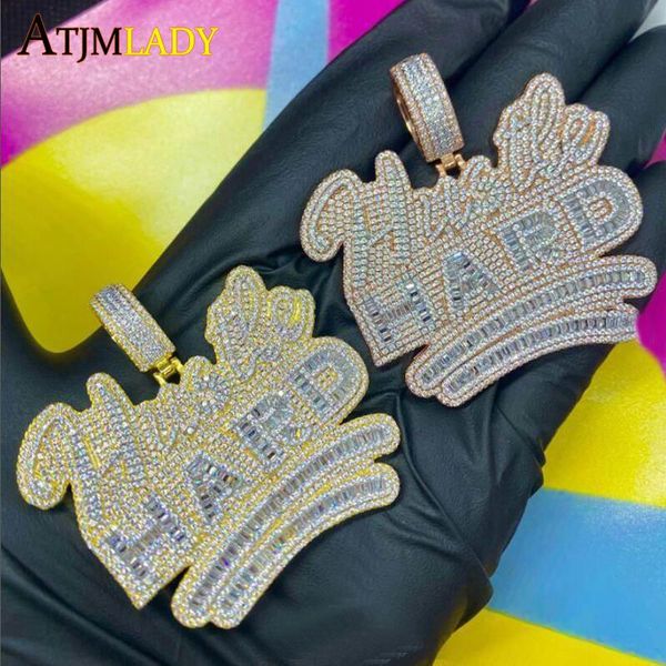 

necklaces bling 5a cz full cubic zirconia paved hustle hard letter pendant necklaces bling iced out rope chain hiphop men jewelry, Silver