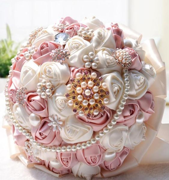 

beautiful beading crystal bridal bridesmaid flower wedding bouquet artificial satin rose flower bouquet crystal bridal bouquets7448744