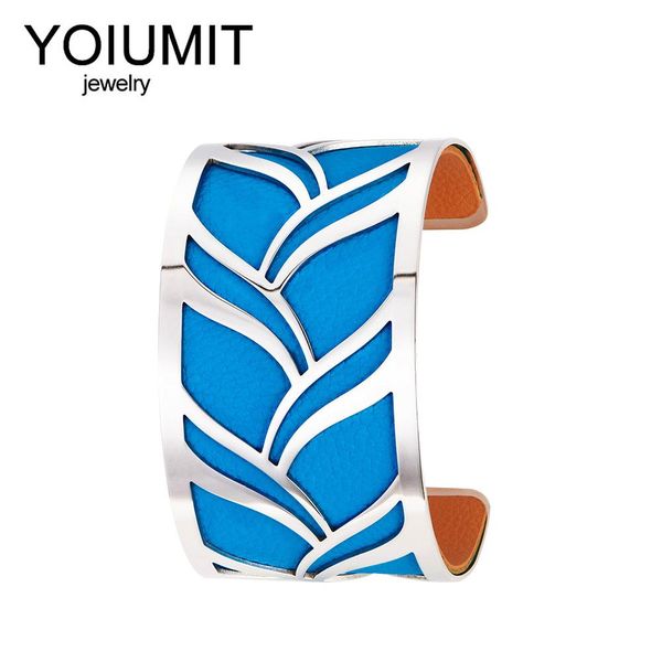 

bangle yoiumit fashion interchangeable cuff bracelet for women stainless steel leather bangle wholesale bracelets manchette jewelry, Black