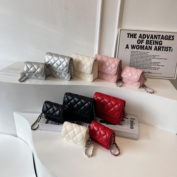 

kids classics style handbags 2023 children rhombus pu mini small square bag baby girls chain crossbody bag zero wallets f1696, Black