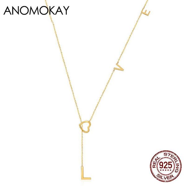 

necklaces anomokay new romantic love letter chian link gold color necklace for women real 100% 925 sterling silver sweater link necklace
