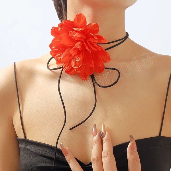 

elegant big rose flower choker necklace for women goth adjustable rope bowknot knotted clavicle chain jewelry gift, Golden;silver