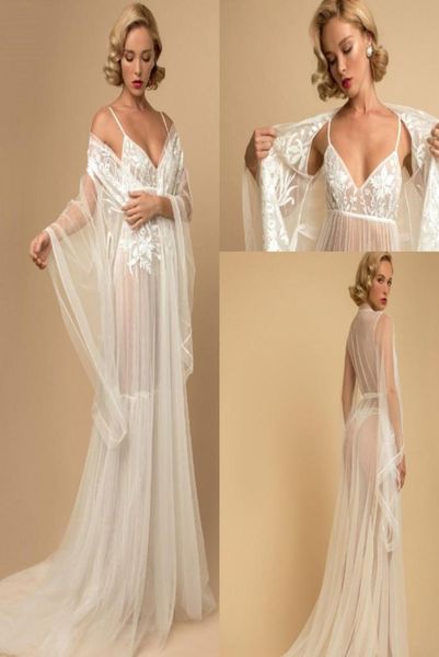

see through two pieces nightgowns bathrobe sleepwear lace appliques bridal robe women wedding wear pajamas nightshirt nightdress6177597, White