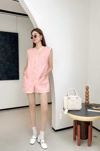 

23ss womens designer clothing casual suit women shorts sets patchwork jacquard chest pocket embroidery stick cloth logo vest jacket shorts s, White