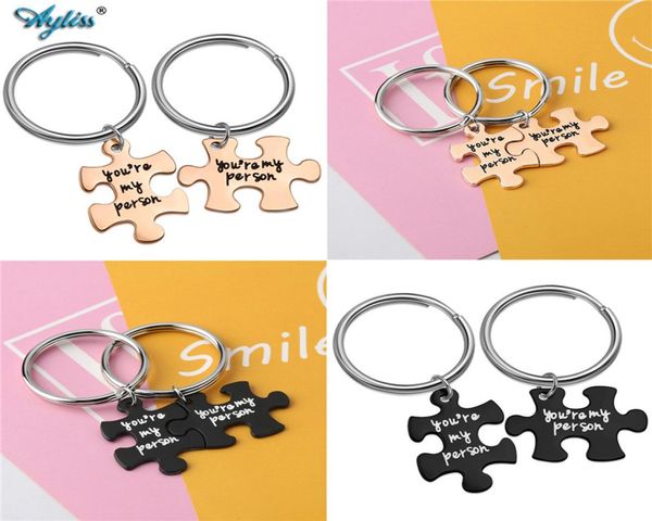 

ayliss alloy puzzle keychains with letter you039re my person key chain cute key ring holder couple lovers bbf friend keych3035251, Silver