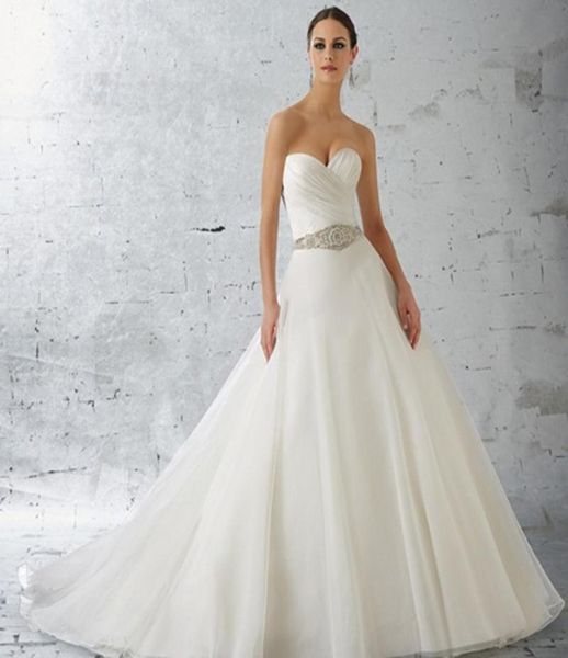 

popular charming aline sweetheart organza wedding dress pleated backless bridal gown beaded belt court train9485695, White