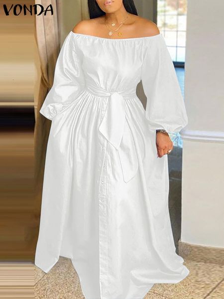 

basic casual dresses vonda summer women casual button up party robe solid sundress long maxi vestidos femme spring elegant off shoulder dres, Black;gray