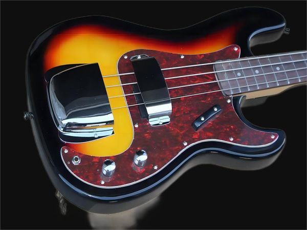 

factory direct 4 strings tobecco sunburst electric bass guitar with red pearled pickguardrosewood