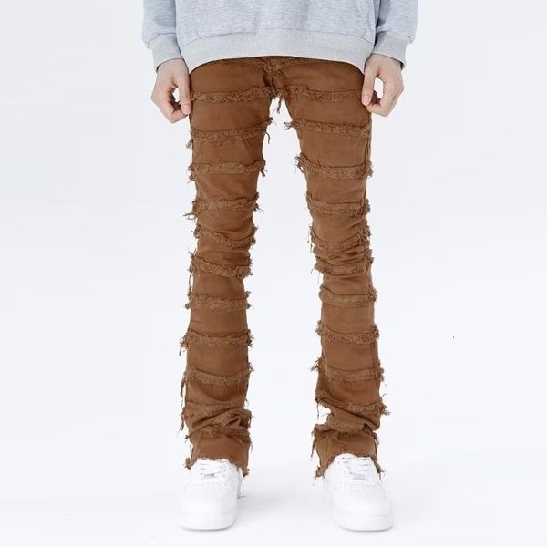 

men's jeans american high street erosion damaged fur vintage jeans men's youth trendy straight slender slim micro pants streetwear, Blue