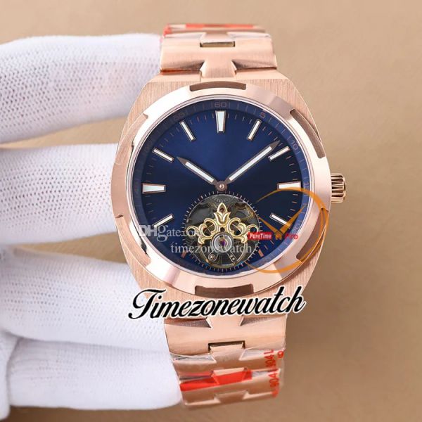 

new 42.5mm overseas tourbillon 6000v/110r-b733 a2813 automatic mens watch blue dial rose gold bracelet 6000v sport gents watches twvc timezo, Slivery;brown