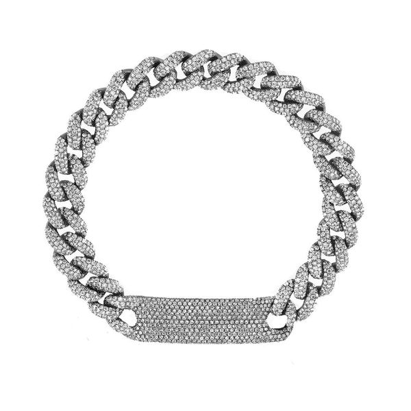 

bangle 2022 hip hop women fashion jewelry gold color iced out bling micro pave white cz bar charm curb miami cuban link chain bracelets, Black